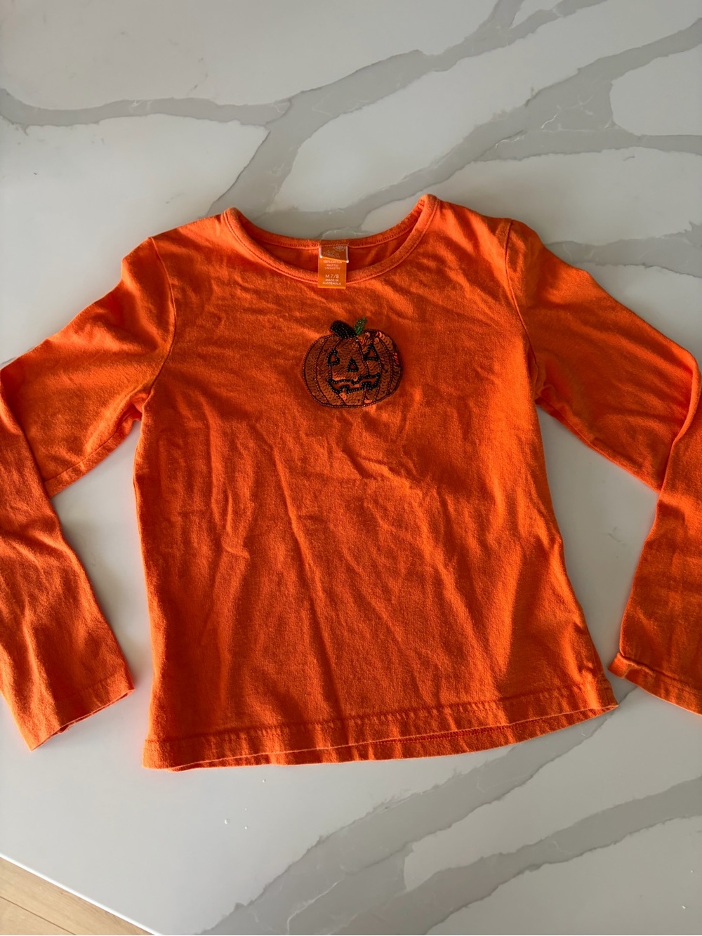 Girls y2k Long Sleeve Tee Sequin beaded Halloween Pumpkin Jack-o'-lantern 7-8Y
